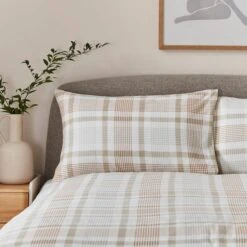 Grey Natural Check Brushed Cotton Duvet Cover And Pillowcase Set -Home Furnishing Store 30907865 alt01