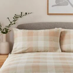Grey Natural Check Brushed Cotton Duvet Cover And Pillowcase Set -Home Furnishing Store 30907865 alt03