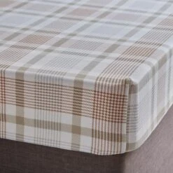 Grey Natural Check Brushed Cotton Fitted Sheet -Home Furnishing Store 30907905