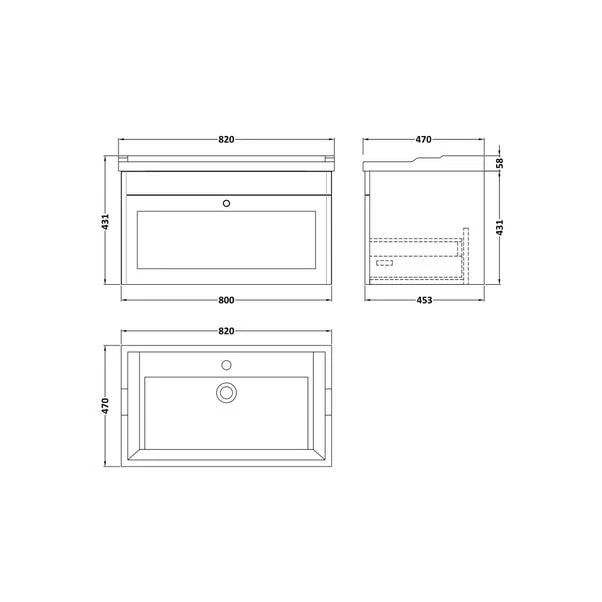 Classique Wall Mounted 1 Drawer Vanity Unit With Ceramic Basin 20 Classique Wall Mounted 1 Drawer Vanity Unit With Ceramic Basin - Image 18
