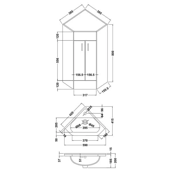 Mayford 2 Door Corner Vanity Unit With Basin 4 Mayford 2 Door Corner Vanity Unit With Basin - Image 2