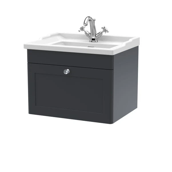 Classique Wall Mounted 1 Drawer Vanity Unit With Ceramic Basin 11 Classique Wall Mounted 1 Drawer Vanity Unit With Ceramic Basin - Image 9