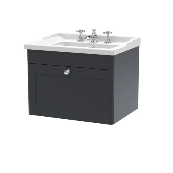 Classique Wall Mounted 1 Drawer Vanity Unit With Ceramic Basin 5 Classique Wall Mounted 1 Drawer Vanity Unit With Ceramic Basin - Image 3
