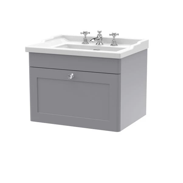 Classique Wall Mounted 1 Drawer Vanity Unit With Ceramic Basin 3 Classique Wall Mounted 1 Drawer Vanity Unit With Ceramic Basin