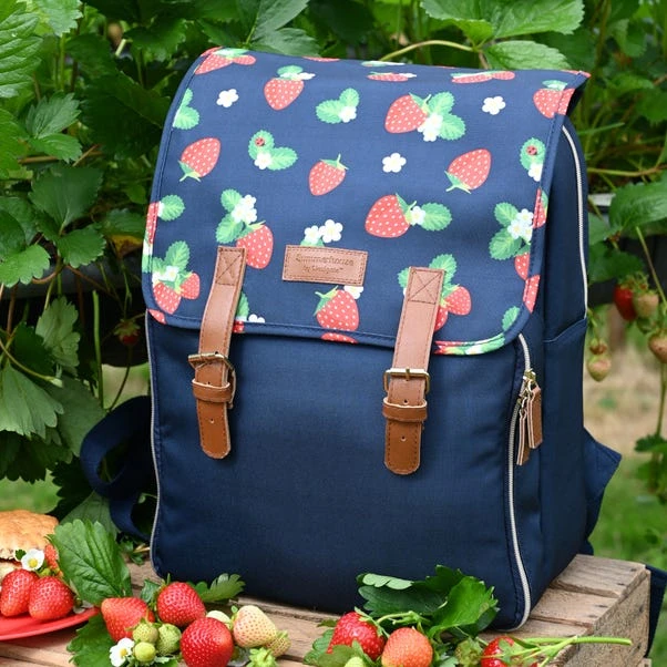 Strawberries & Cream Insulated 4 Person Insulated Floral Picnic Backpack Set 3 Strawberries & Cream Insulated 4 Person Insulated Floral Picnic Backpack Set