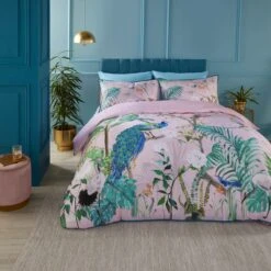 Soiree Peacock Jungle 200 Thread Count Cotton Duvet Cover And Pillowcase Set -Home Furnishing Store 30916046