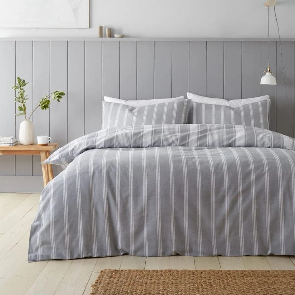 Bianca Ticking Stripe Brushed Cotton Duvet Cover And Pillowcase Set 11 Bianca Ticking Stripe Brushed Cotton Duvet Cover And Pillowcase Set - Image 9