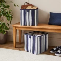 Set Of 2 Coastal Stripe Storage Cubes -Home Furnishing Store 30926792