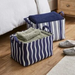 Set Of 2 Coastal Stripe Rectangular Storage Boxes -Home Furnishing Store 30926821