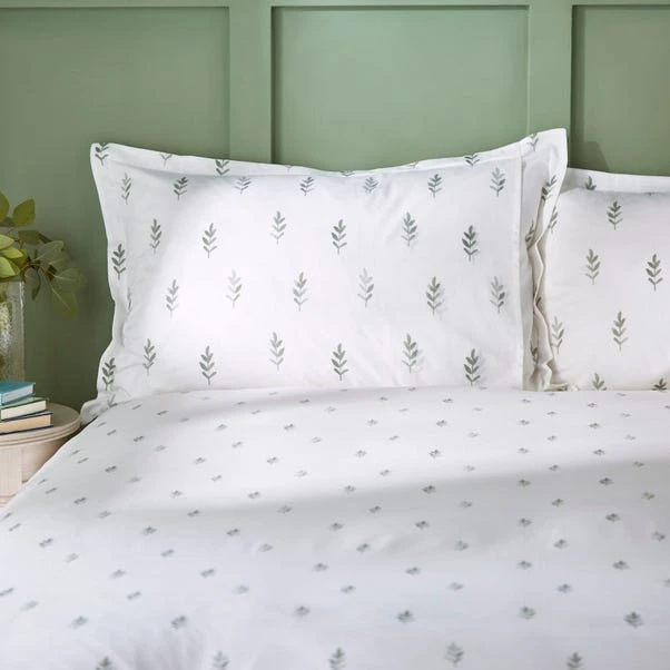 Harper Stem Floral 144 Thread Count Sage Cotton Oxford Pillowcase 4 Harper Stem Floral 144 Thread Count Sage Cotton Oxford Pillowcase - Image 2
