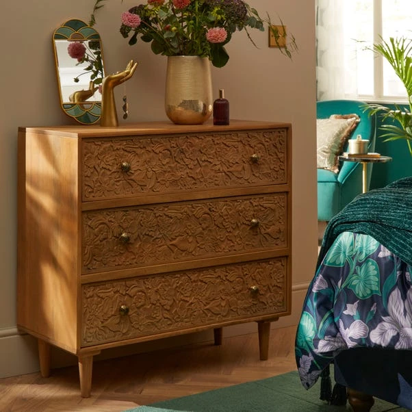 Jules Hand Carved 3 Drawer Chest 4 Jules Hand Carved 3 Drawer Chest - Image 2