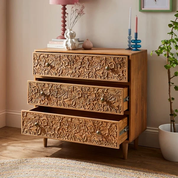 Jules Hand Carved 3 Drawer Chest 5 Jules Hand Carved 3 Drawer Chest - Image 3