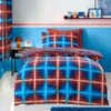 Red & Blue Neon Checks Reversible Duvet Cover And Pillowcase Set 2 Red & Blue Neon Checks Reversible Duvet Cover And Pillowcase Set -Home Furnishing Store 30945413