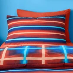 Red & Blue Neon Checks Reversible Duvet Cover And Pillowcase Set -Home Furnishing Store 30945413 alt03