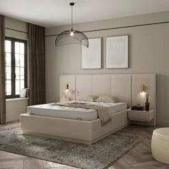 Oversized Ottoman Hotel Bed Frame, Boucle -Home Furnishing Store 30948507