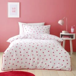 Red Hearts 100% Cotton Duvet Cover And Pillowcase Set 14 Red Hearts 100% Cotton Duvet Cover And Pillowcase Set -Home Furnishing Store 30957199