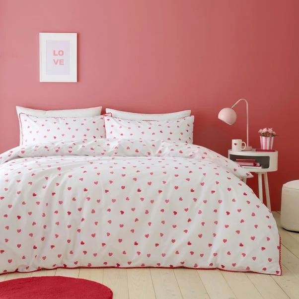 Red Hearts 100% Cotton Duvet Cover And Pillowcase Set 3 Red Hearts 100% Cotton Duvet Cover And Pillowcase Set