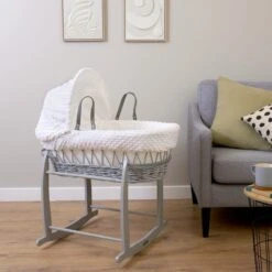 Clair De Lune Dimple Wicker Moses Basket With Deluxe Grey Rocking Stand -Home Furnishing Store 30961422