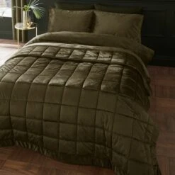 Catherine Lansfield Kingsley Matt Velvet Quilted Bedspread -Home Furnishing Store 30962877