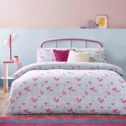 Riviera Gingham Bows Reversible Duvet Cover And Pillowcase Set -Home Furnishing Store 30972749