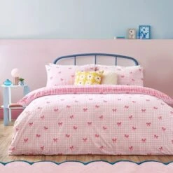Riviera Gingham Bows Reversible Duvet Cover And Pillowcase Set -Home Furnishing Store 30972773