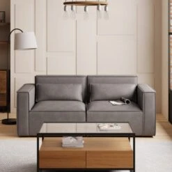 Modular Arne Grey Faux Leather 2 Seater Sofa