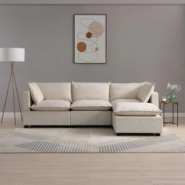 Moda 3 Seater Modular Sofa With Chaise, Natural Boucle 3 Moda 3 Seater Modular Sofa With Chaise, Natural Boucle